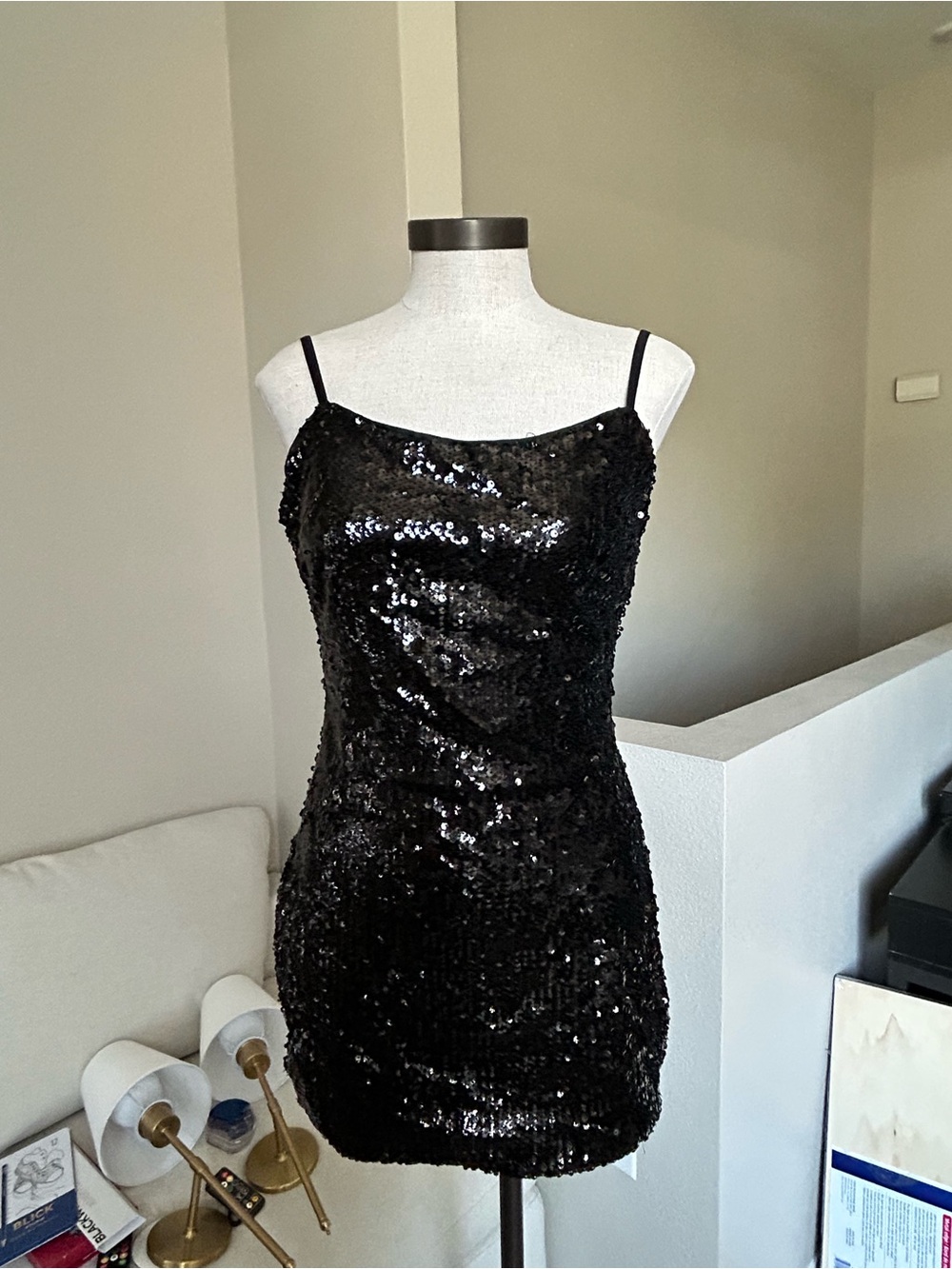 Princess Polly Black Sequin Mini Dress with Spaghetti Straps - Picture 2 of 10